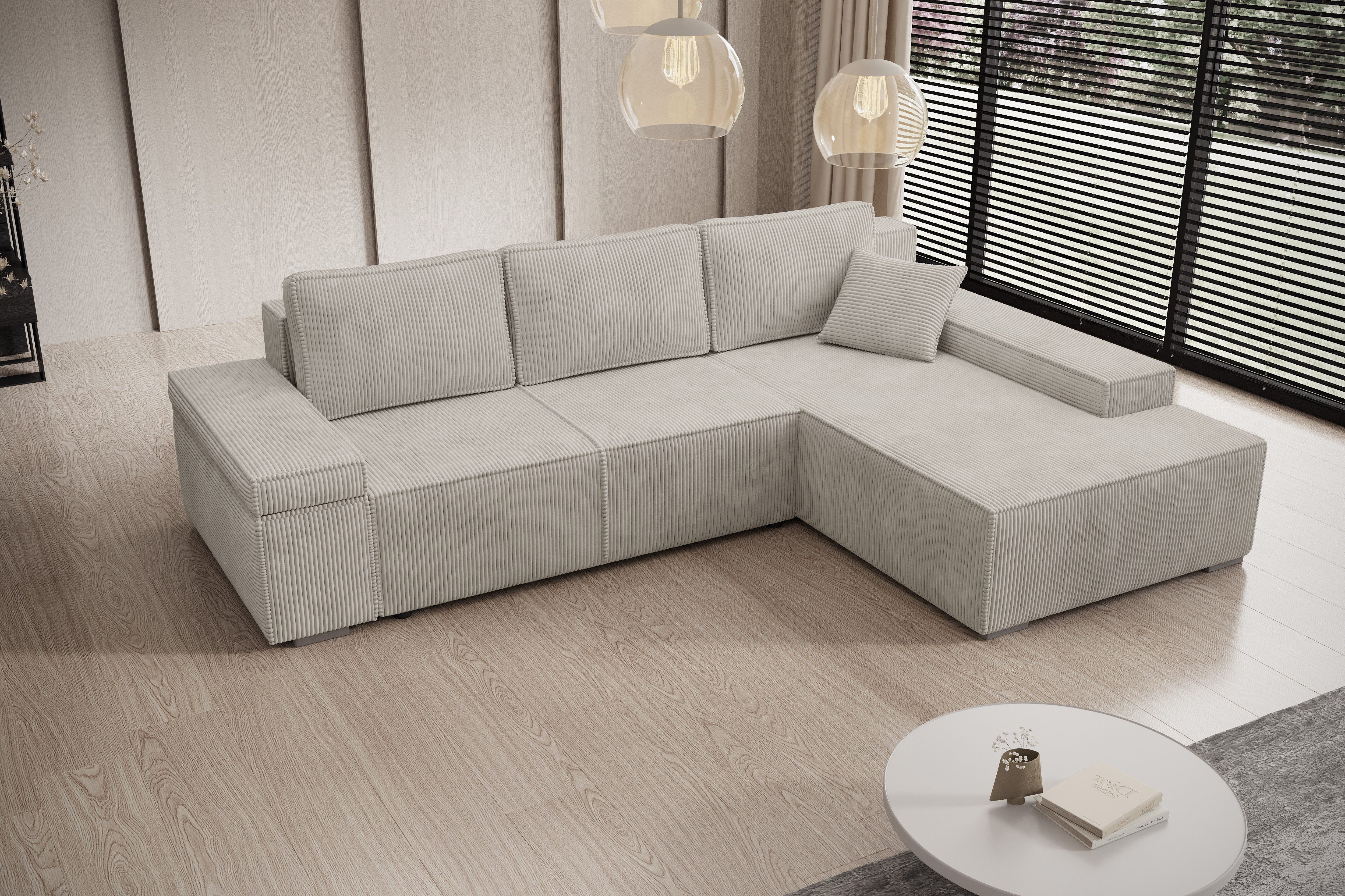 PROMETO Möbel Ecksofa L-Form Sofa mit Schlaffunktion, Bettkasten, Links/Rechts Milo
