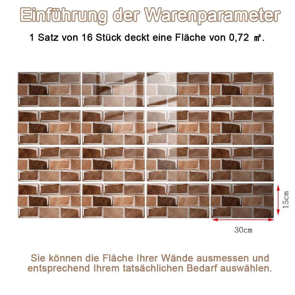 St) Wandpaneele (16 Fliesenaufkleber,3D Küchen Fliesenaufkleber Fliesenaufkleber KIT124 NUODWELL Selbstklebende