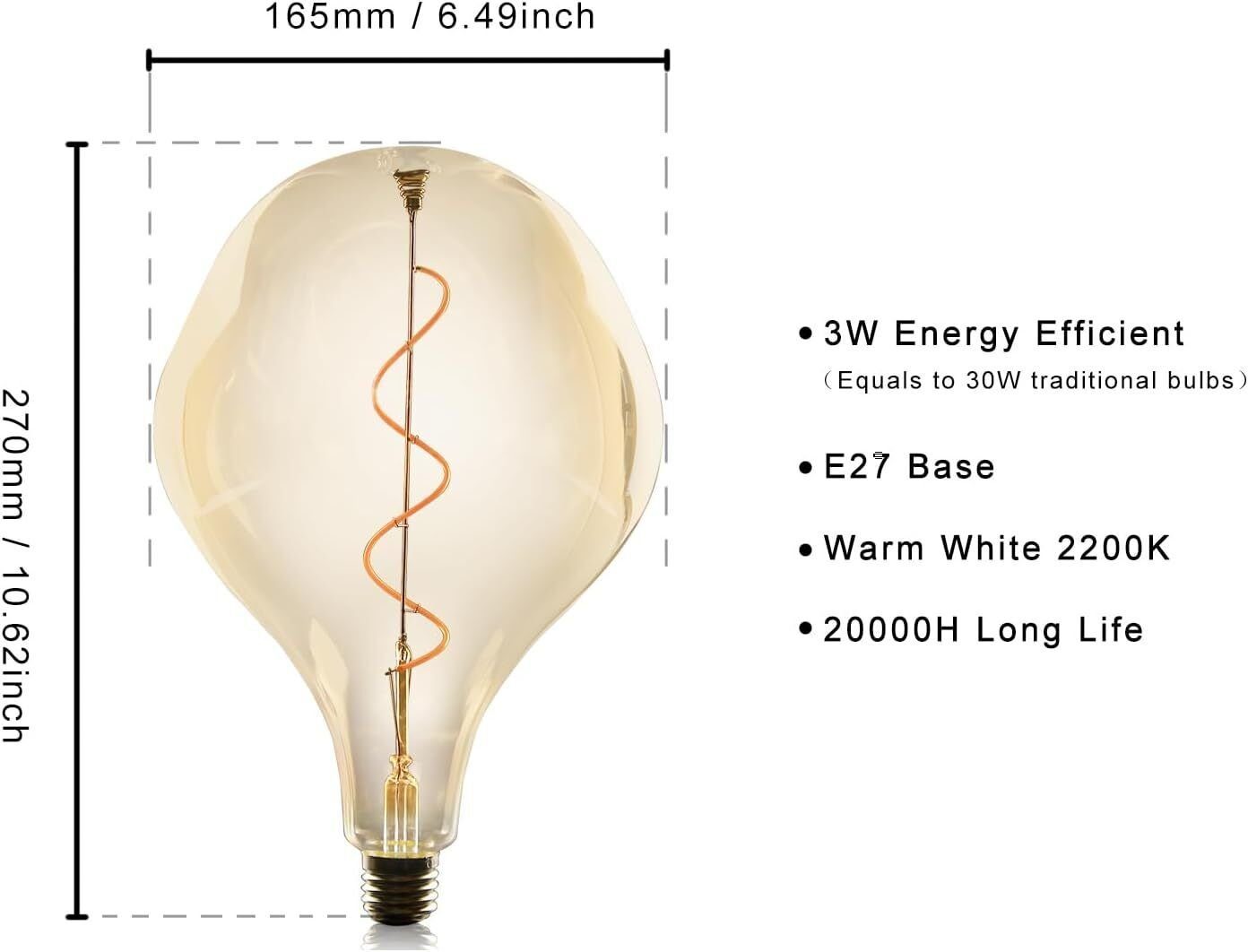 ZMH LED-Leuchtmittel Große Unregelmäßige E27 4W Glühlampe in Ungewöhnlicher Form, E27, 1 St., 2200k, Goldfarbe Beleuchtung für Haus Café Bar Restaurant – Bild 3 von 5
