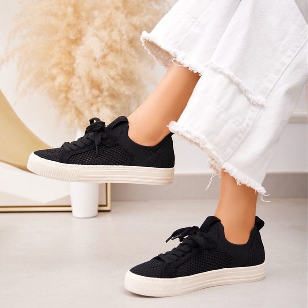 Ital-Design Trendiger Damen Sneaker aus atmungsaktivem Material Sneaker (89852868) Flach Sneakers Low in Schwarz