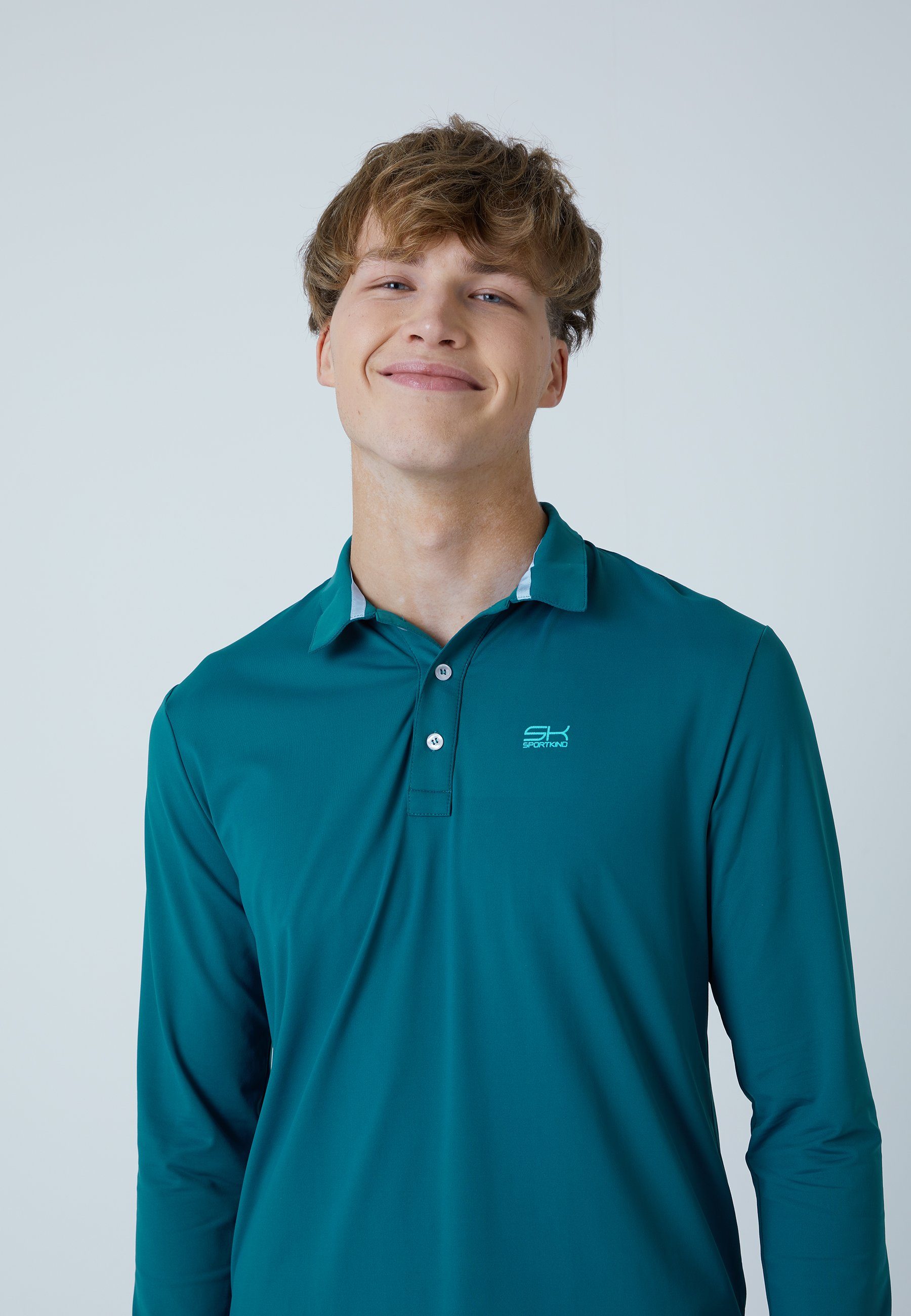 SPORTKIND Funktionsshirt Golf Polo Shirt Langarm Jungen grün Herren & petrol