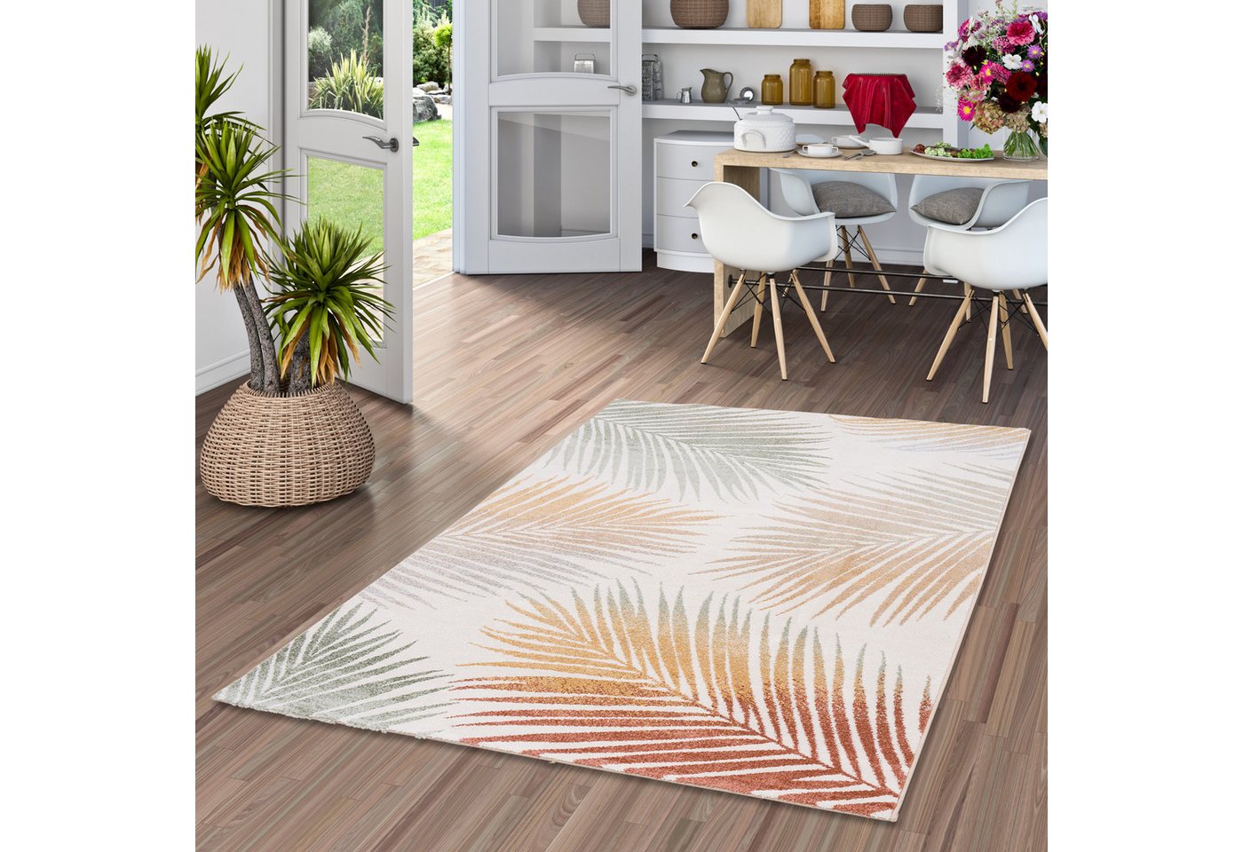 Pergamon Designteppich Designer Teppich Faro Tropical Blätter, Rechteckig, Höhe: 11 mm