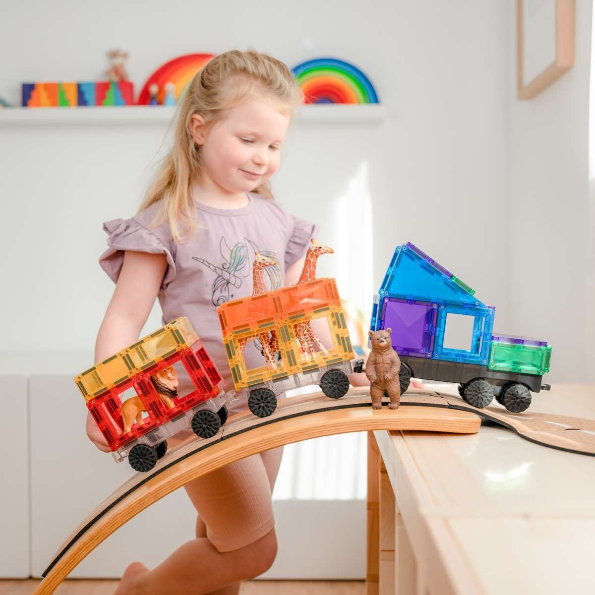 Connetix Rainbow Transport Pack verstärkte Magnete pädagogisches Lernspiel Magnetspielbausteine, (Open Play, 50 Teile), ab 3 Jahren