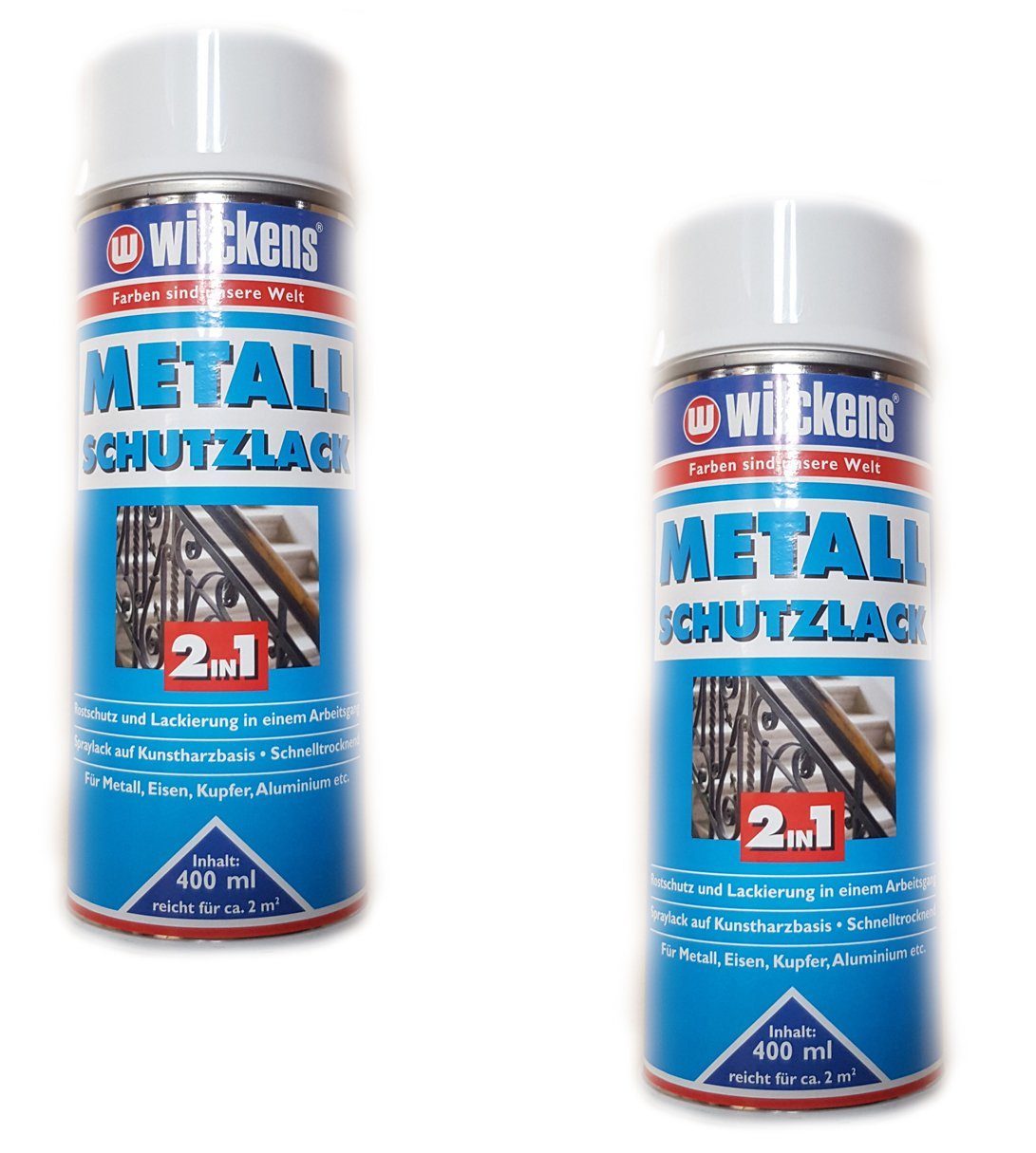 Wilckens Farben Sprühfarbe, 2x Metall Schutzlack Spray 2in1 400ml weiss