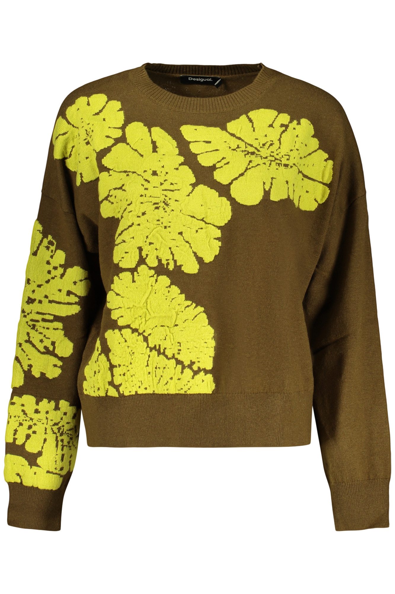 Desigual Strickpullover Bunter Damen Langarmshirt mit Rundhalsausschnitt und Kontrastdetails