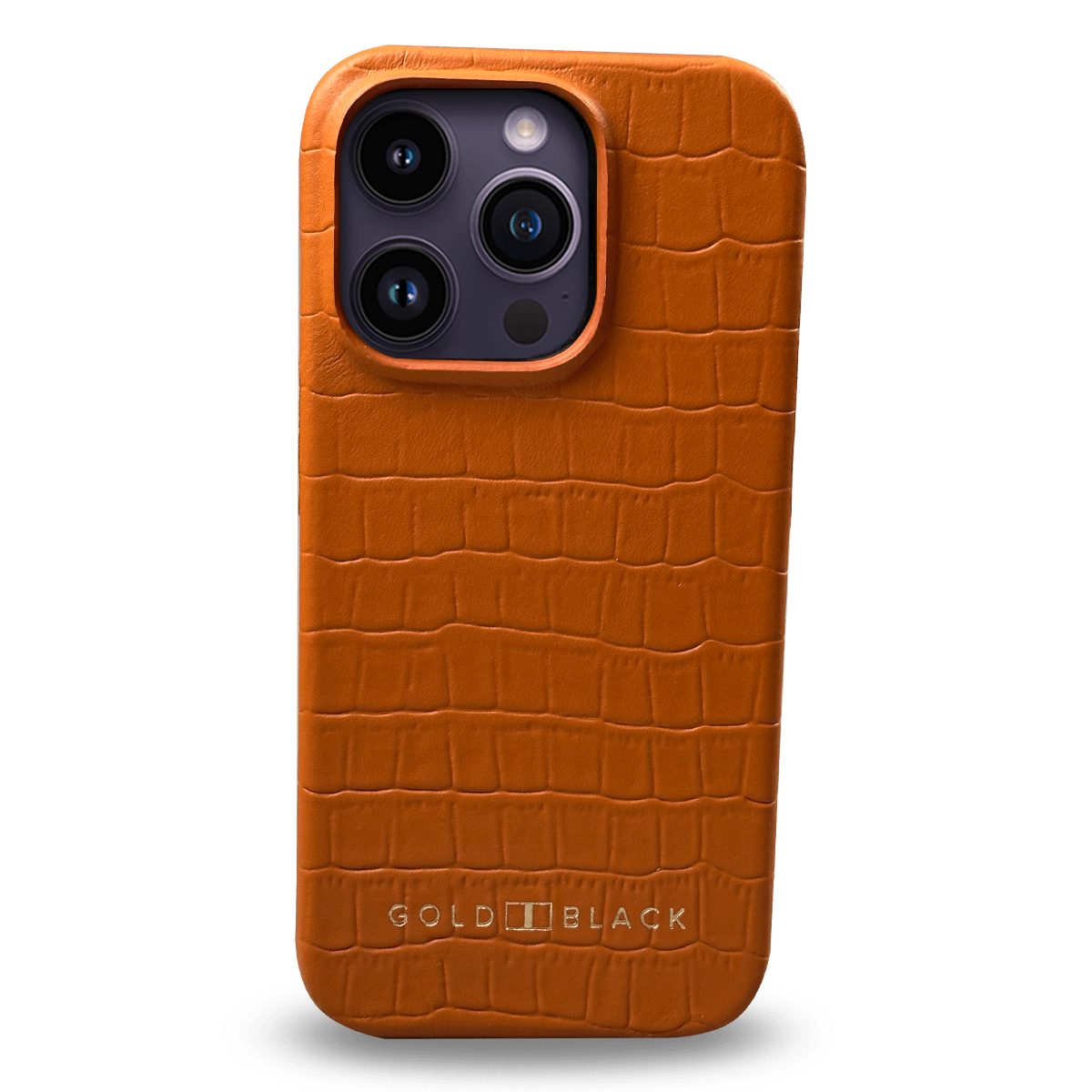 GOLDBLACK Handyhülle iPhone 14 Pro Slim Lederhülle Kroko-Prägung orange