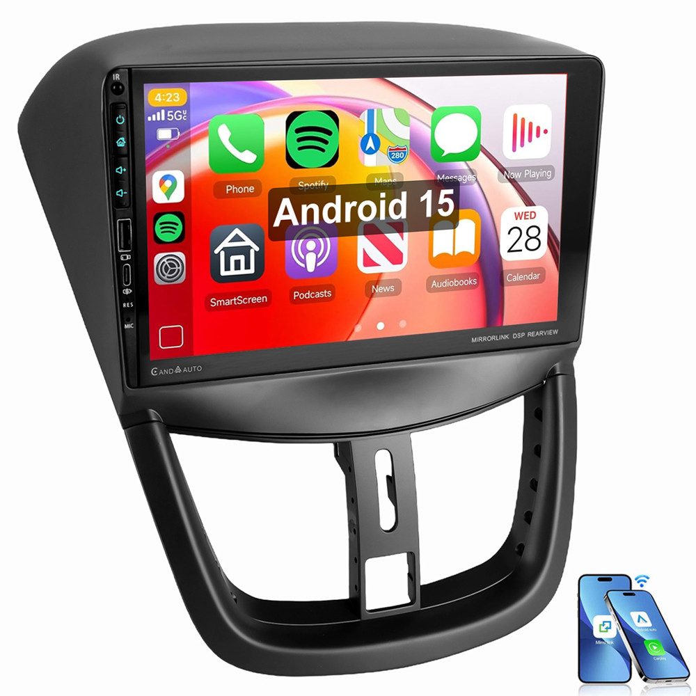 ESSGOO Für PEUGEOT 207 CC 2006-2014 Autoradio USB Type-C SWC Autoradio (Digitalradio (DAB), RDS, FM, AM, Apple Carplay Android Auto GPS Navi WIFI BT)