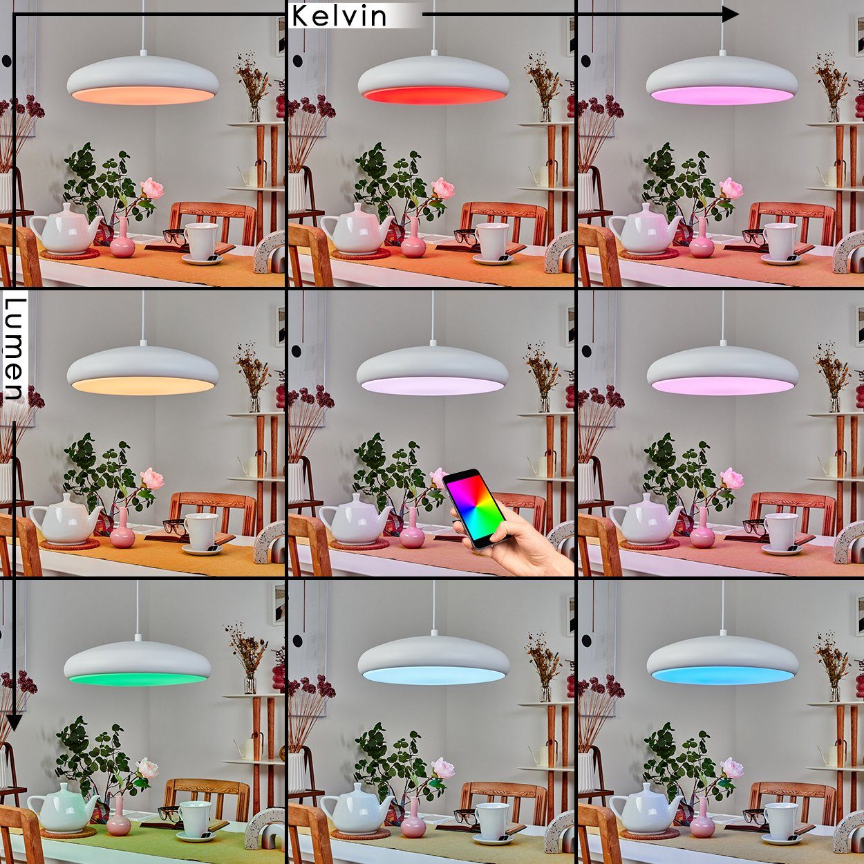 hofstein Hängeleuchte »Fiumedinisi« dimmbare Pendellampe aus Metall in Weiß, CCT 2700-6500 Kelvin, Hängelampem.Fernbedienung,Steuerbar über Smart App,27 Watt,3400 Lumen
