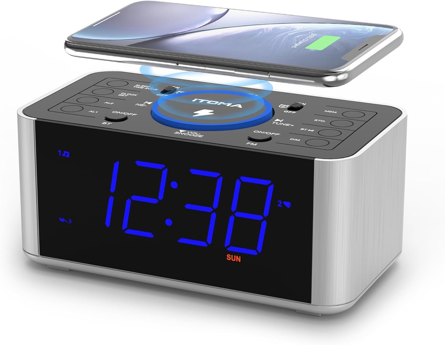 iTOMA Radiowecker Kabelloses Laden, USB-Port, Bluetooth, FM-Radio, Dimmer-D günstig online kaufen
