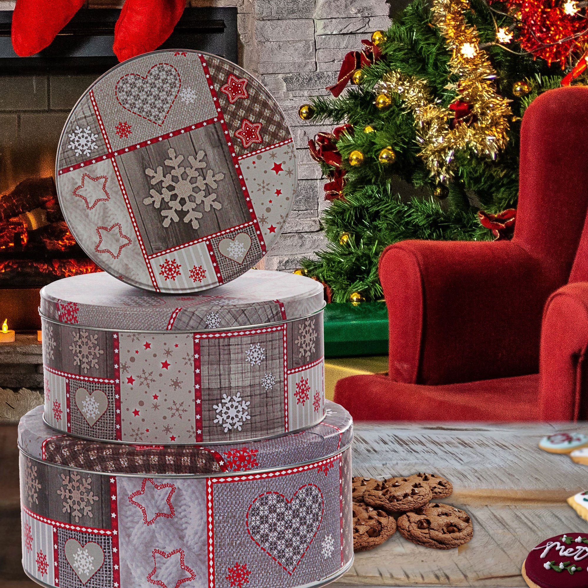 CEPEWA Gebäckschale Gebäckdose "Hüttenzauber" 3er Set rund Weihnachten