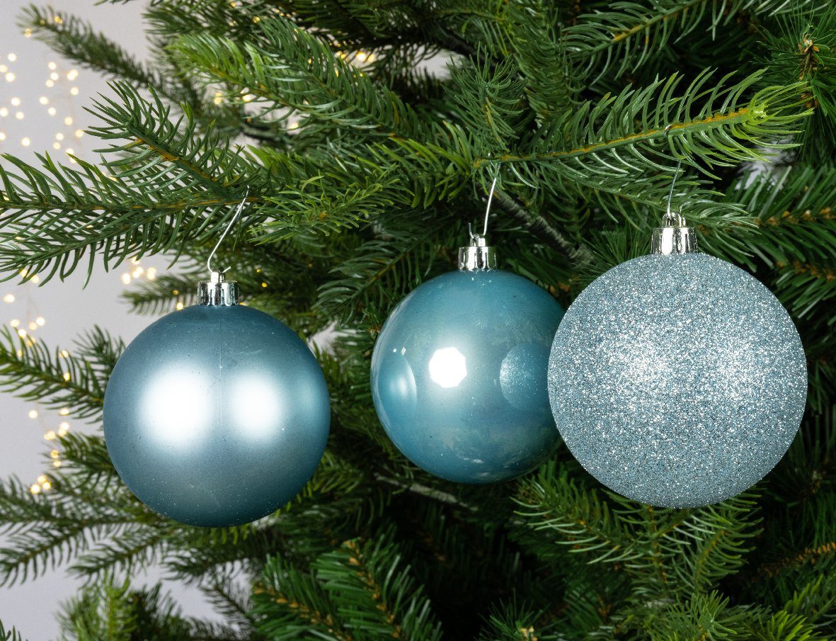 Decoris season decorations Weihnachtsbaumkugel, Weihnachtskugeln Nebelblau Kunststoff - Set 34er 8cm