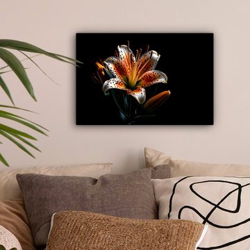 OneMillionCanvasses® Leinwandbild Blumen - Lilie - Orange - Porträt - Schwarz, (1 St), Wandbild Leinwandbilder, Aufhängefertig, Wanddeko, 30x20 cm