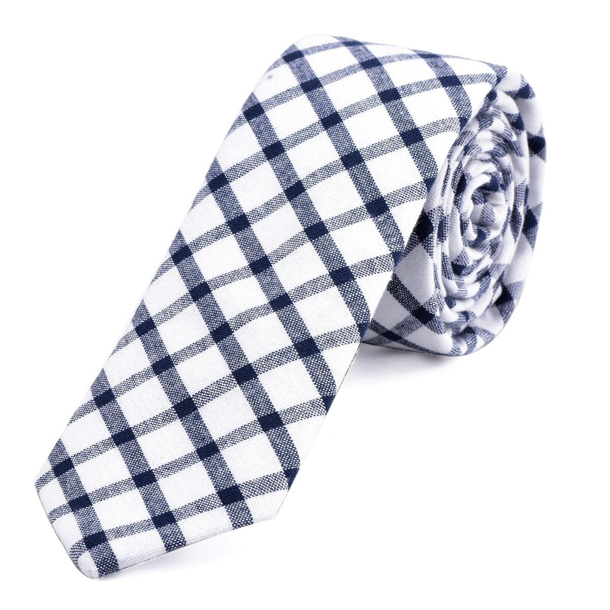 DonDon Krawatte Krawatte 6 oder für gestreift, Krawatte) Karos oder Streifen Herren kariert 1-St., Baumwolle, kariert Büro festliche cm mit (Packung, 1x weiß-blau Veranstaltungen oder