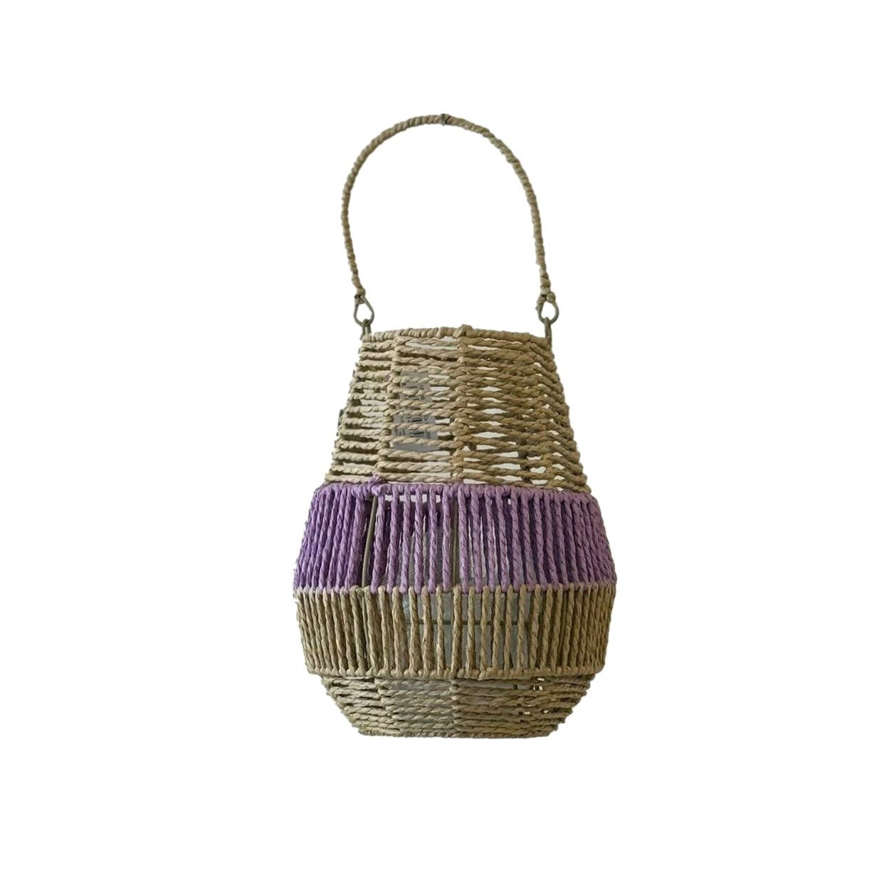 Van der Leeden Windlicht Laterne LILA Seegras Natur/Violett, Ø 26cm H 31cm