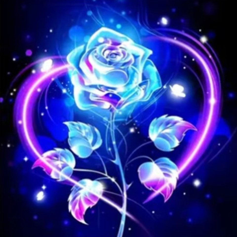 Rötting Design Malen nach Zahlen Diamond Painting Set 5D DIY Motiv neonblaue Rose (Komplett-Set), Diamond Painting Vollbild, Vollständiges Zubehörpaket