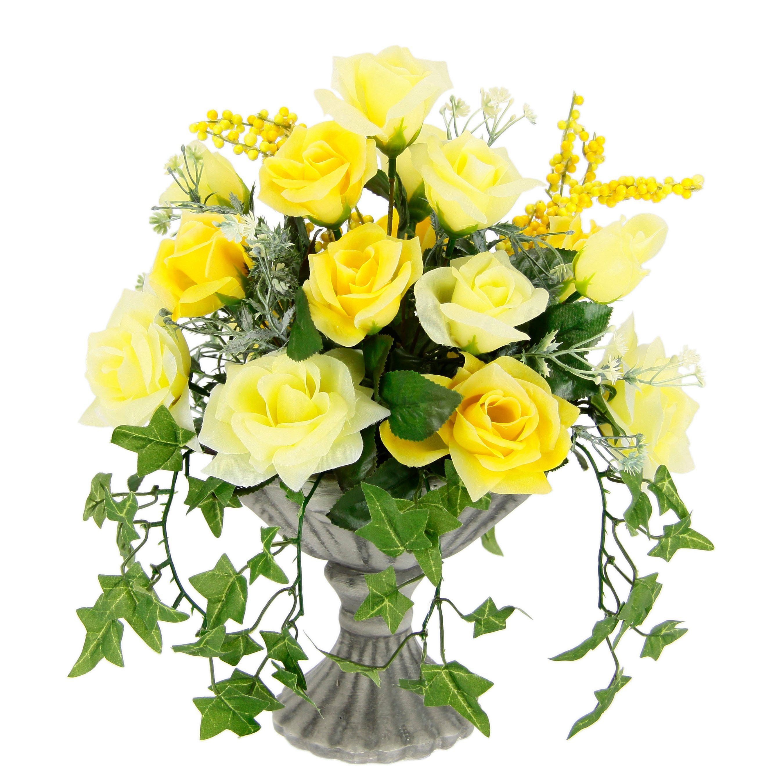 Kunstblume Rosen, I.GE.A., Höhe 35 cm, Im Pokal aus Keramik Grabschmuck Künstliche Blumen Rose
