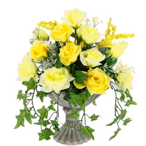 Kunstblume Rosen, I.GE.A., Höhe 35 cm, Im Pokal aus Keramik Grabschmuck Künstliche Blumen Rose
