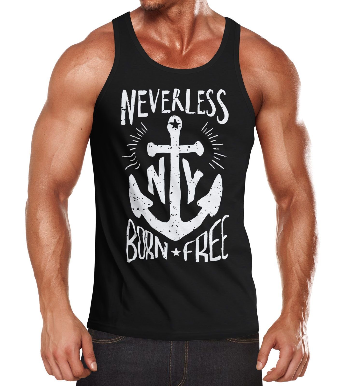 Neverless Tanktop Herren Tank Top Anker Born Free Anchor Sailing Muskelshirt Slim Fit mit Print