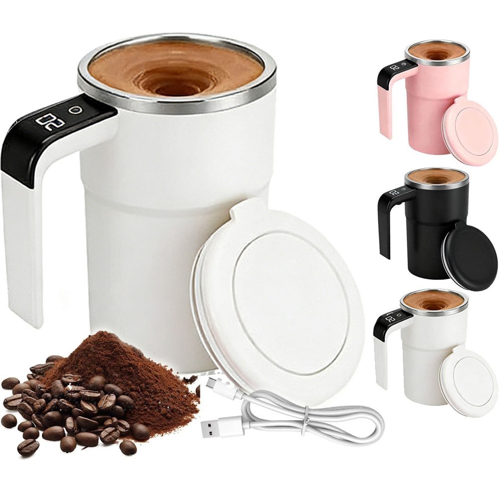 PRIISF Thermobecher Elektrischer Selbstrührende Kaffeebecher 380ml Automatischer Mixbecher, Edelstahl-304, Magnetische Selbstrührende Tasse Temperaturanzeige Wiederaufladbarer