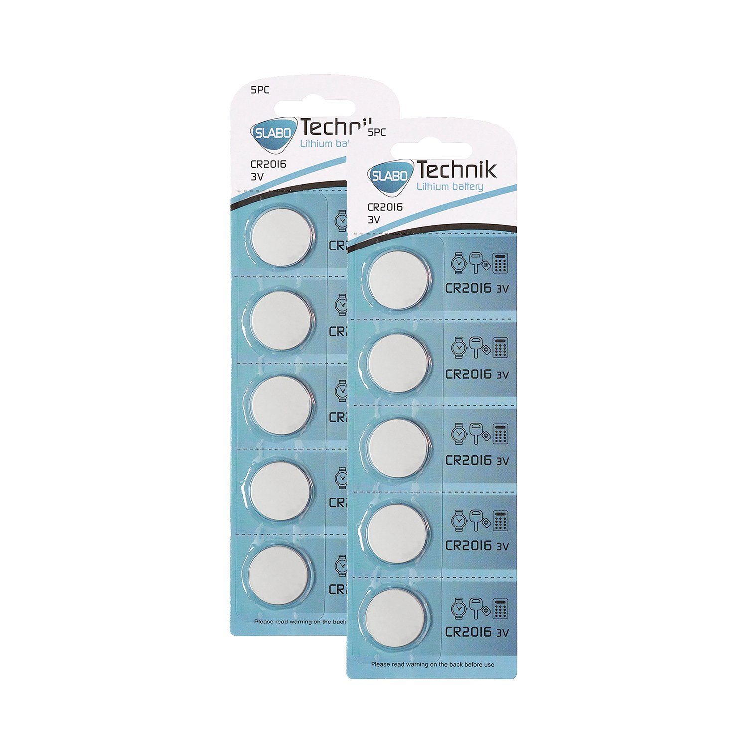 SLABO CR2016 Knopfzellen Batterien Lithium - 3.0V - 10er-Pack – Li-Ion Knopfzellen für Armbanduhr, Taschenlampe, Taschenrechner etc. - 10er-Pack Batterie
