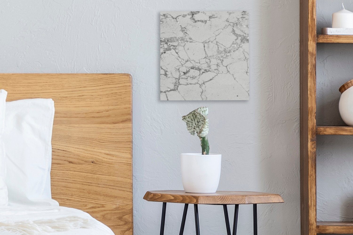 Leinwandbild Schlafzimmer Grau, - St), (1 Marmor - Bilder OneMillionCanvasses® Muster Wohnzimmer Leinwand für