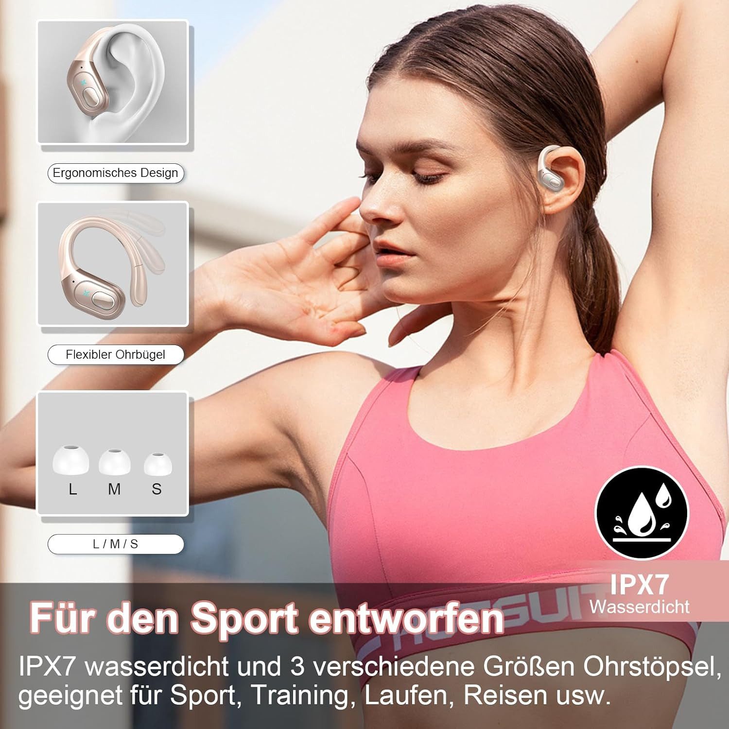 SpionProfi In Ear Kopfhörer Bluetooth Kabellos Sport Ohrbügel Wireless Headset Headset (Kompatibel mit jedes Bluetooth Gerät für Iphone Samsung uvm)