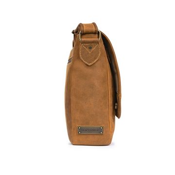 DRAKENSBERG Umhängetasche Messenger Bag »Leon« Cognac-Braun, Herren Leder Schultertasche mit 15" Laptopfach, handgemacht, Vintage