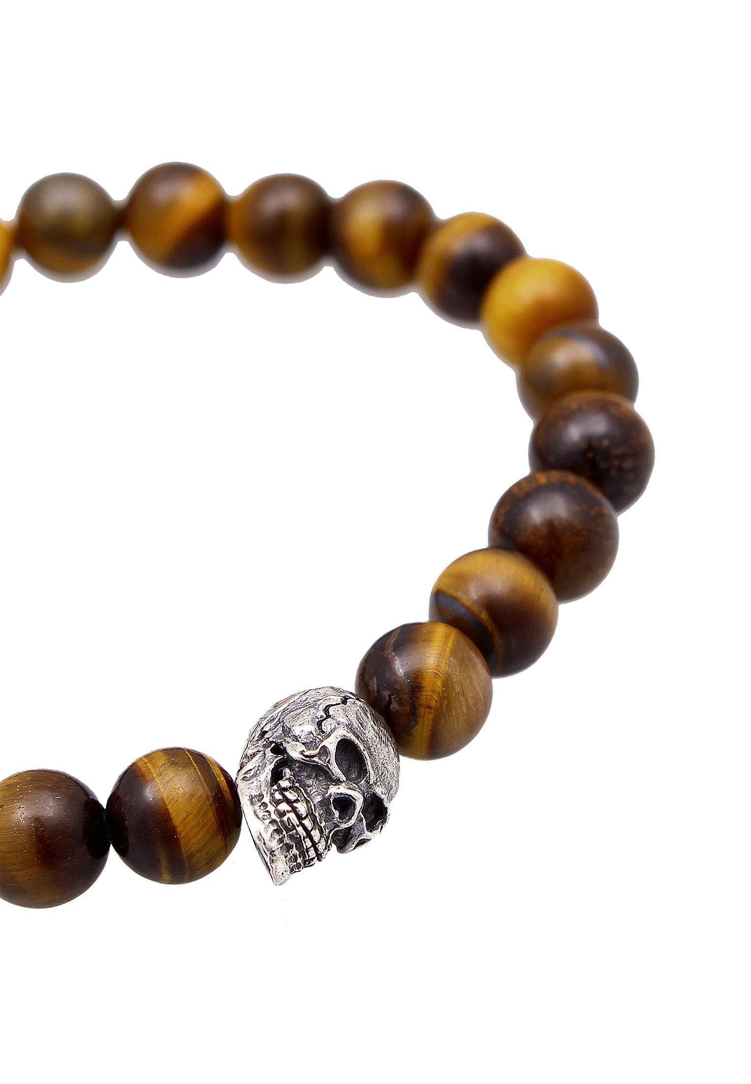 Kuzzoi Armband Tigerauge Totenkopf Bead Steinarmband 925 Silber