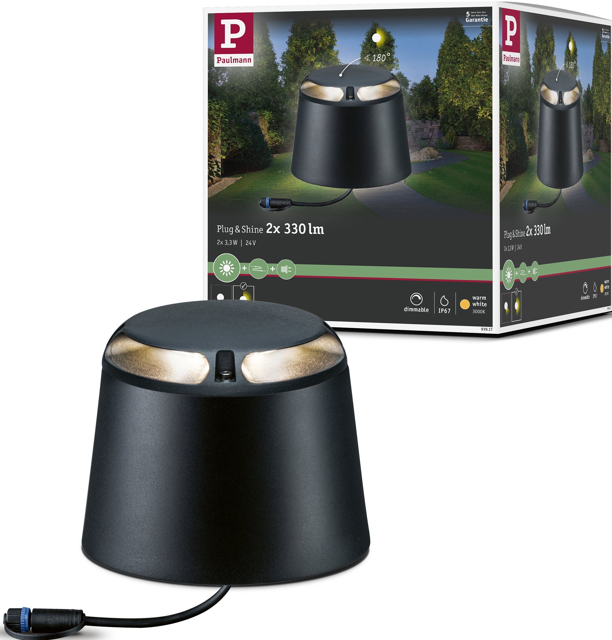 fest Plug Paulmann Sockelleuchte LED Warmweiß, Plug & LED Shine, IP67 integriert, & LED-Modul, Shine,