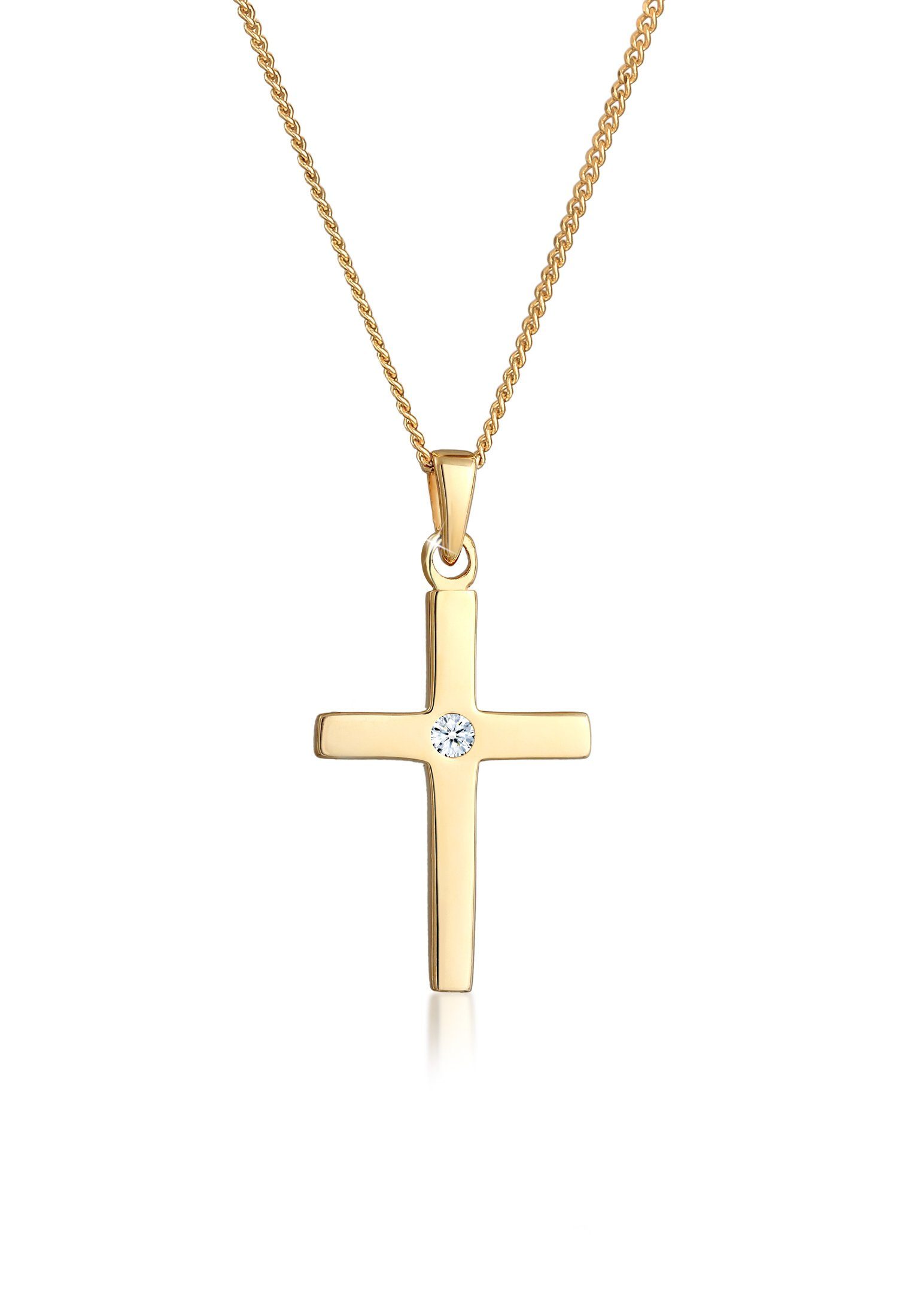Elli DIAMONDS Collierkettchen Kreuz Diamant Weiß Brillantschliff (0.015ct) 585 Gelbgold