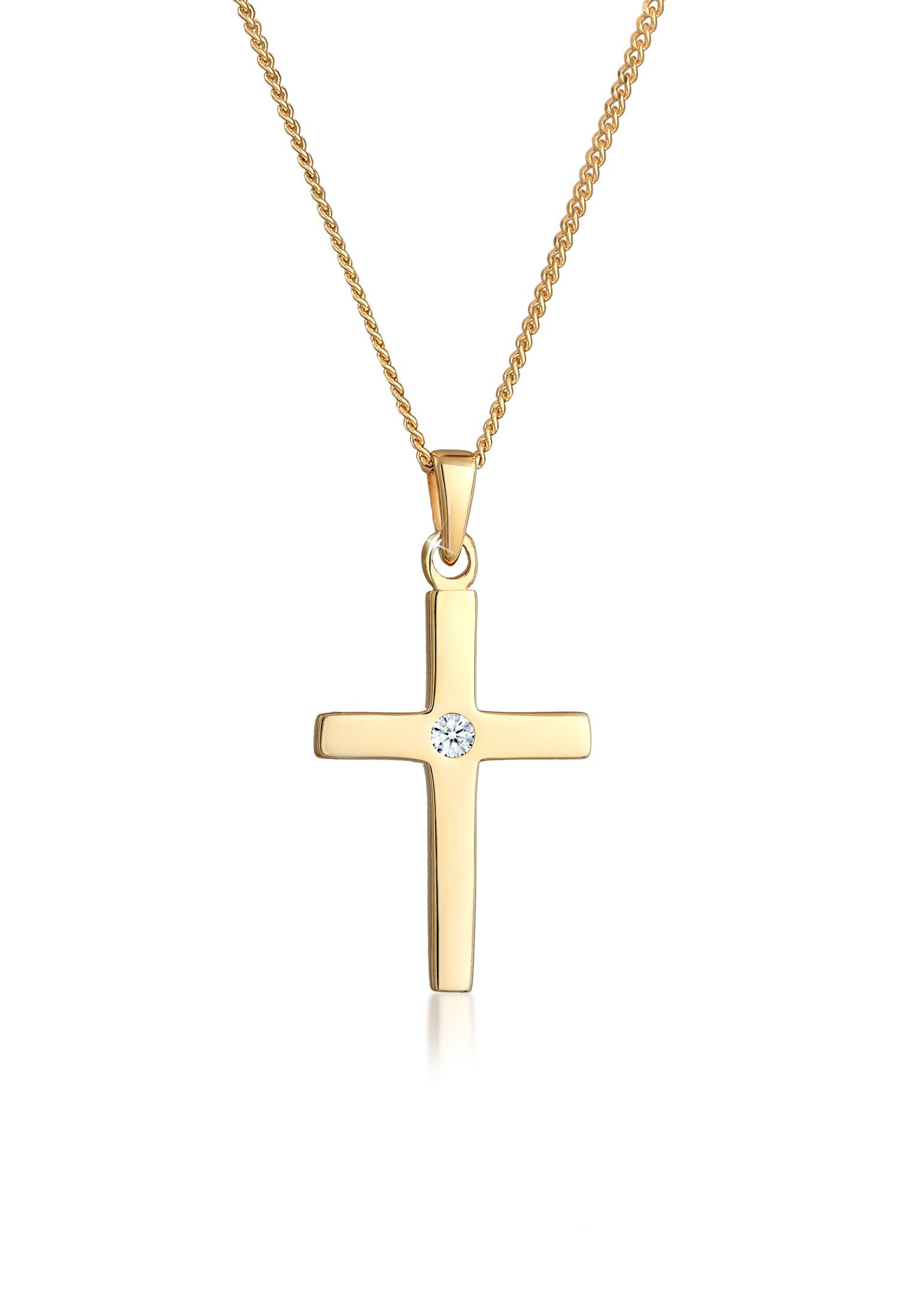Gold 585 Diamant 0,0075 Brillant Kreuz Anhänger Taufe Kommunion mit Silber Kette 