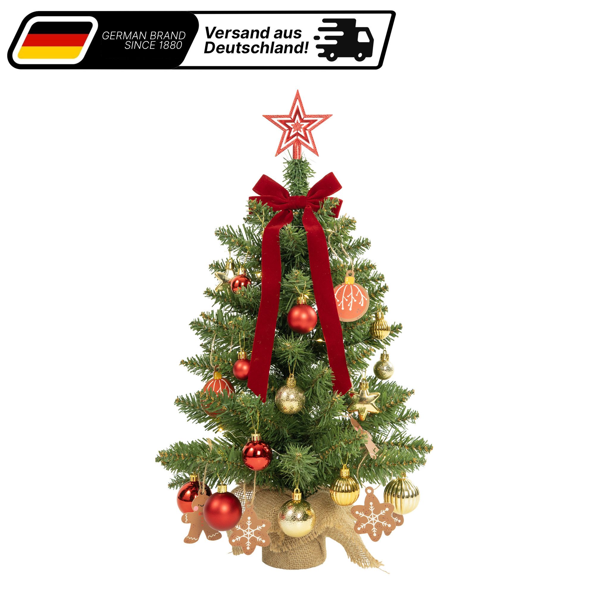 Aurelia Home Echter Weihnachtsbaum Künstlicher Mini-Weihnachtsbaum aus PVC mit Holzständer, 60 cm, Nordmanntanne, Wiederverwendbar, vielseitig, pflegeleicht, umweltfreundlich