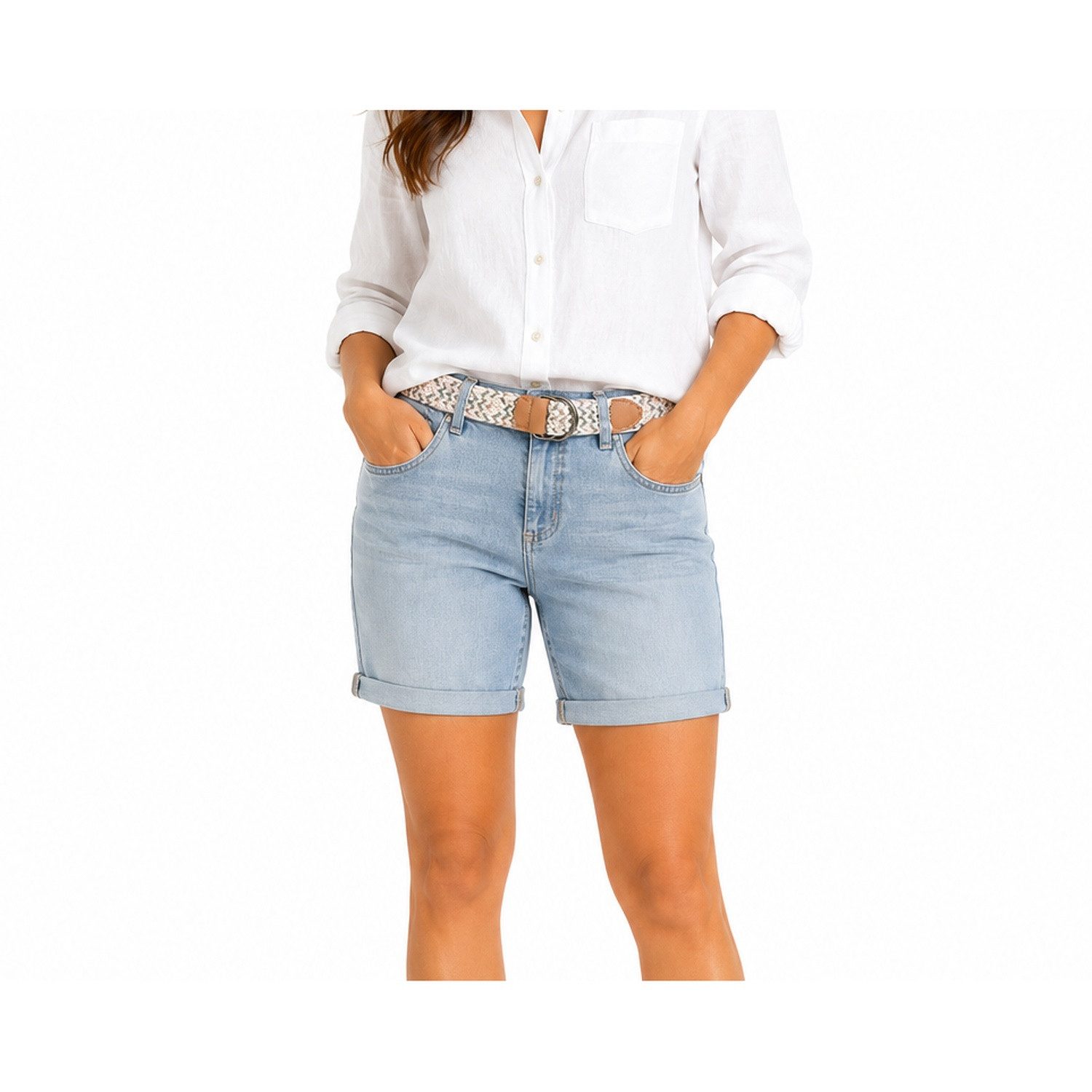 SUBLEVEL Bermudas (1-tlg) SUBLEVEL Damen Jeans Bermuda – Blau Jeans-Shorts mit Gürte