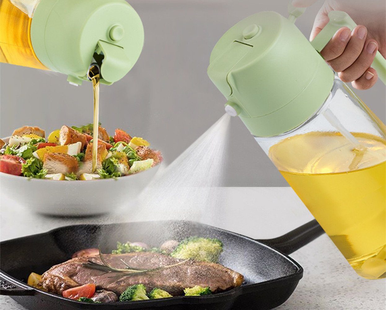 Menage 2 in 1 Ölsprüher für speiseöl, 470ml Öl Sprühflasche, Ölspray zum