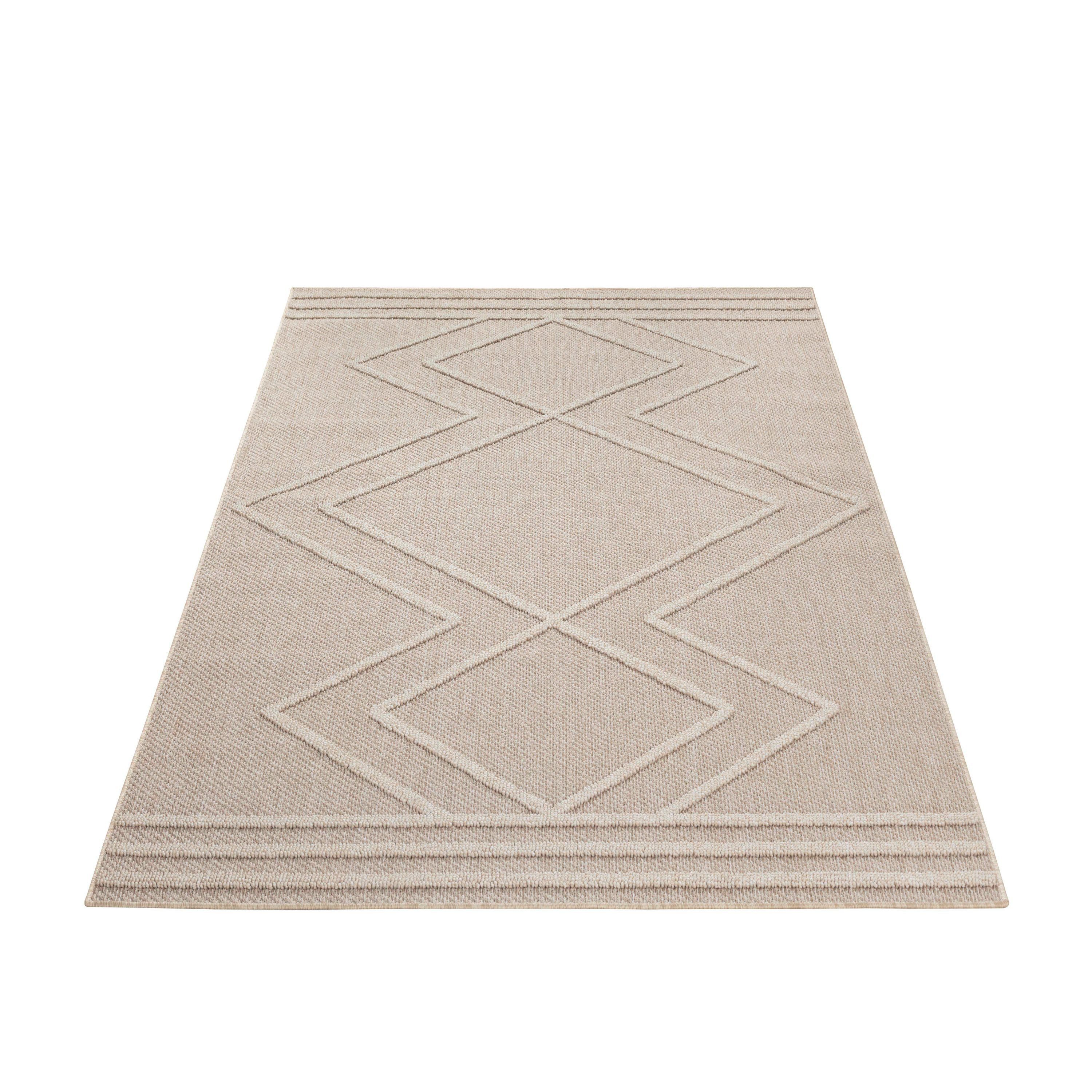 SIMPEX24 Outdoorteppich Boho Design, Läufer, Höhe: 8 mm, In & Outdoor Teppich Beige Boho Design für Küchen Balkon Terrasse