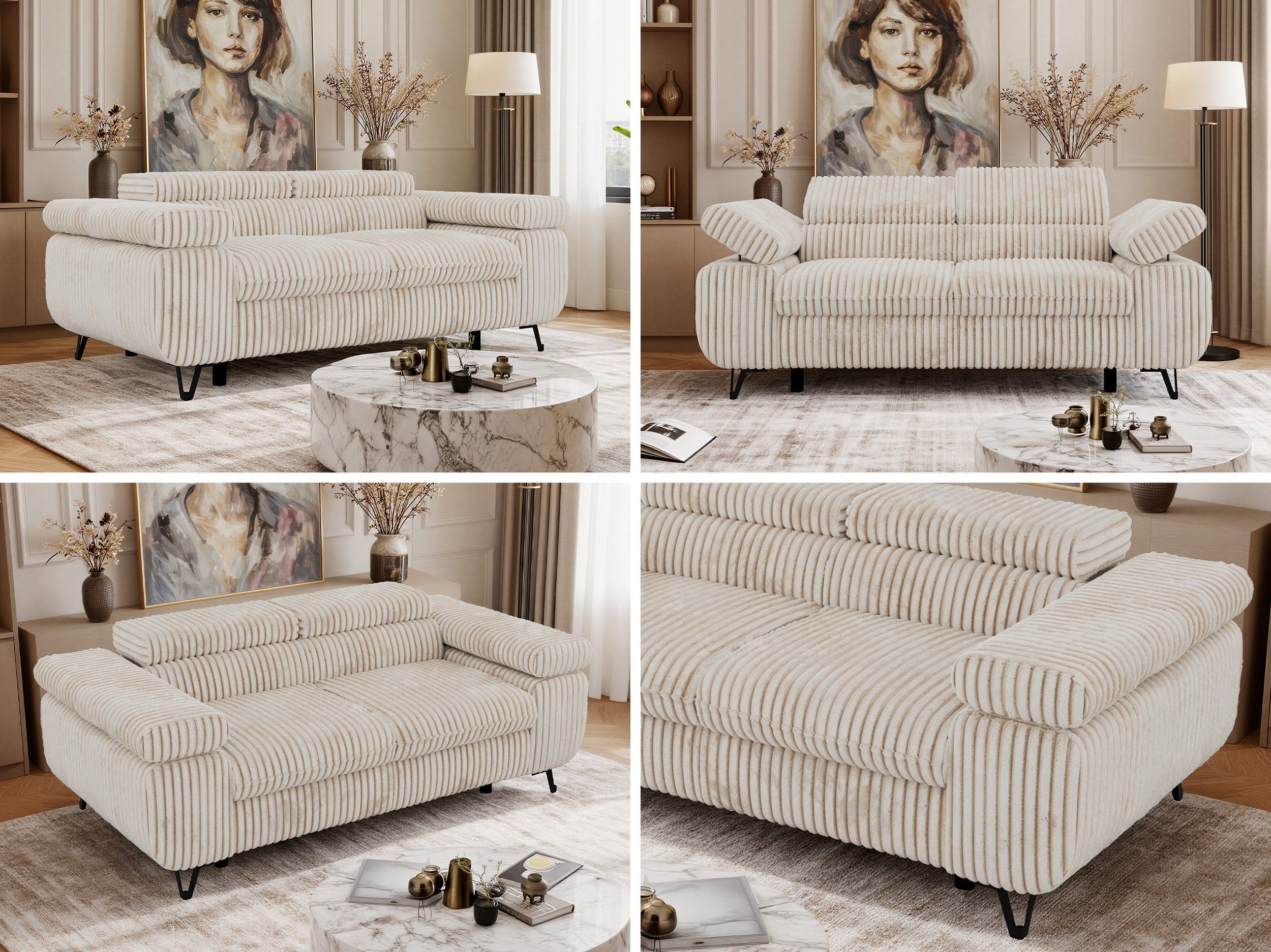 MKS MÖBEL Sofa PETER, Couch mit verstellbaren Armlehnen, 2-Sitzer Sofa, Wellenfedern