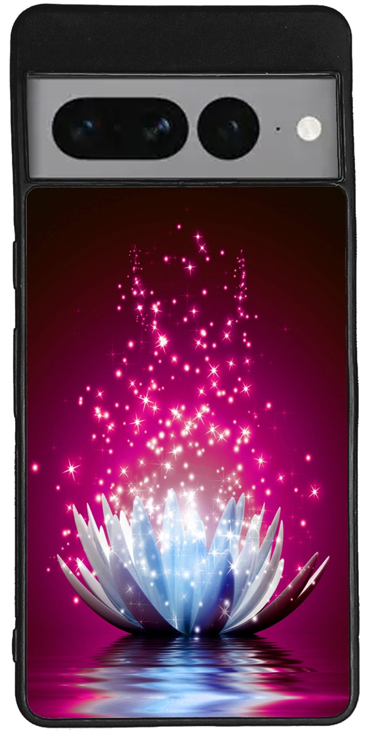 Traumhuelle Handyhülle TPU HÜLLE Silikon MOTIV 255 Case Cover Schutzhülle Backcover Etui 5G, Blume Lotus Lila Handy Bumper Smartphone Rückschale Schwarz