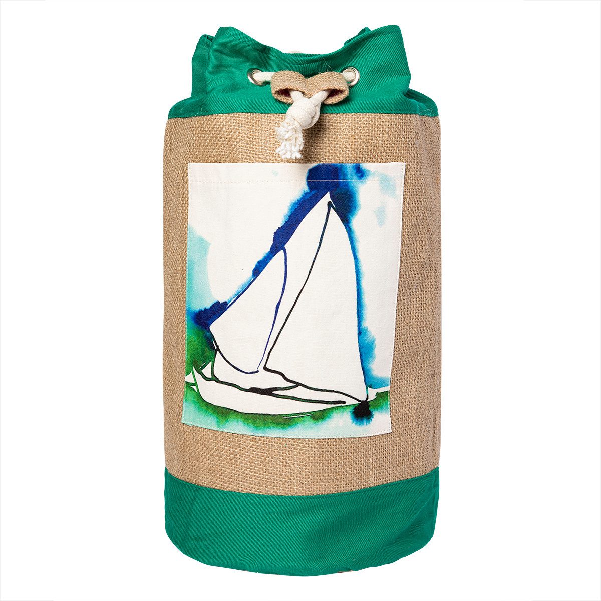 Strandtasche Anemoss Marine Collection Sailboat Grüne Jutetasche – Natürlich & leic
