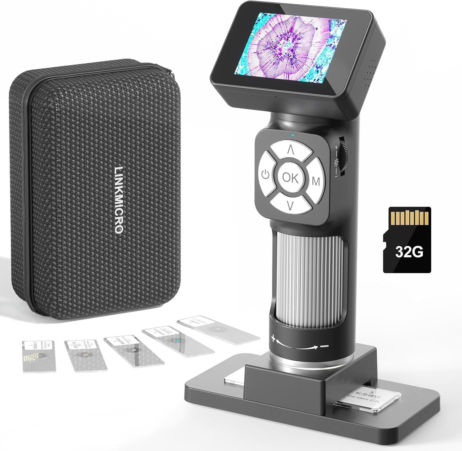 LinkMikro Digitales Taschenmikroskop 500x mit Display SD-Karte LED-Beleuchtung Digitalmikroskop (50x-500x, Digitales Taschenmikroskop mit Display, 500x Vergrößerung, LED Licht)