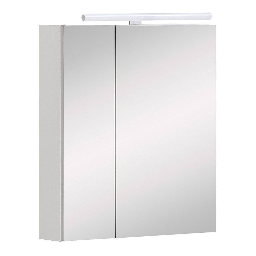 Lomadox Spiegelschrank MESA-80 weiß matt Badschrank LED Aufsatzleuchte 2 Türen 60x74,7x15,7 cm