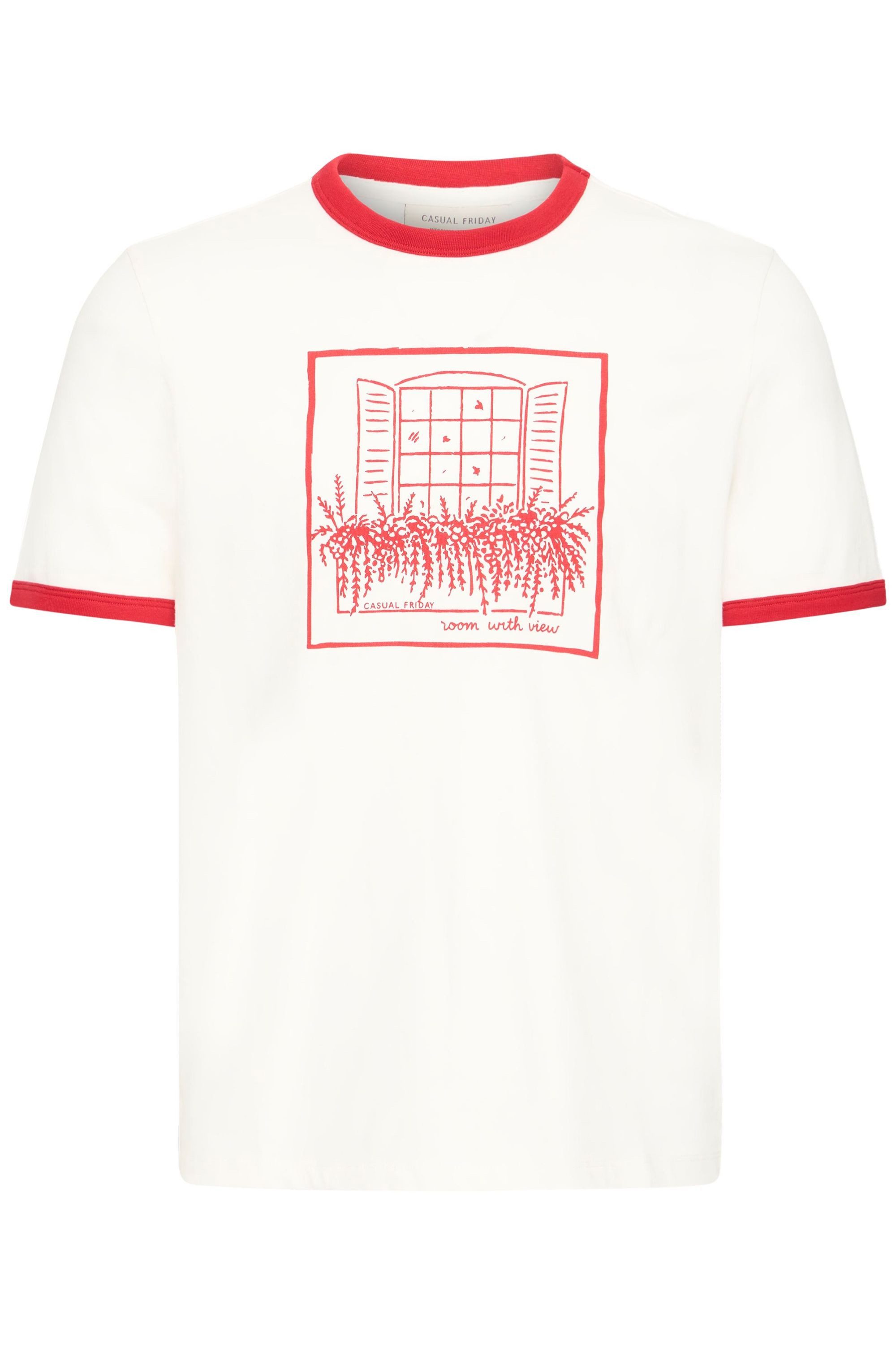 Casual Friday Rundhalsshirt CFTorpe Sommerliches T-Shirt mit Print und Kontrastfarben