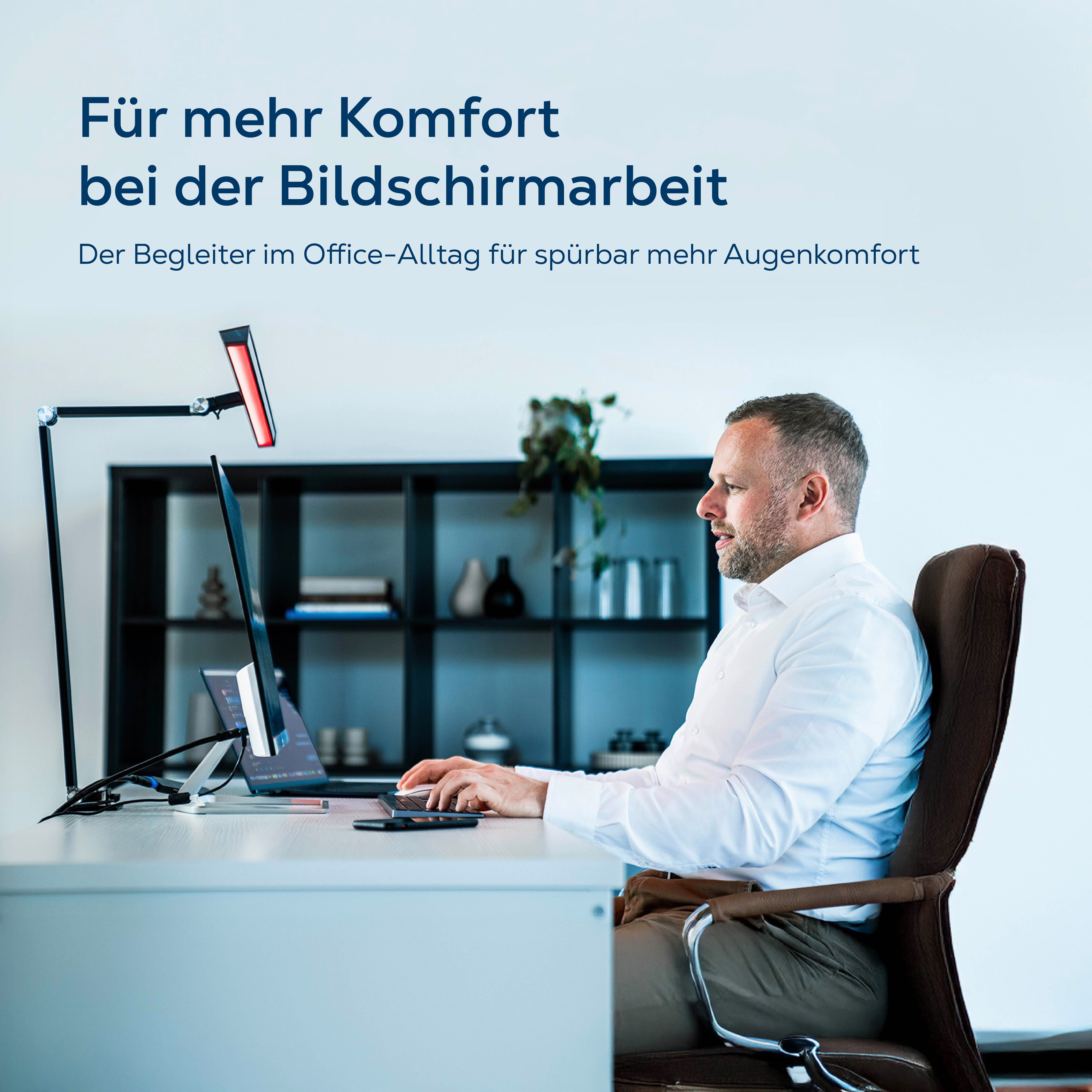 heilys® Schreibtischlampe AddRed, LED fest integriert, Vollspektrales Weißlicht (3000K, Ra98) + 670 nm Rotlicht, Tageslichtweiß, Warmweiß, 3000K, augenfreundlich
