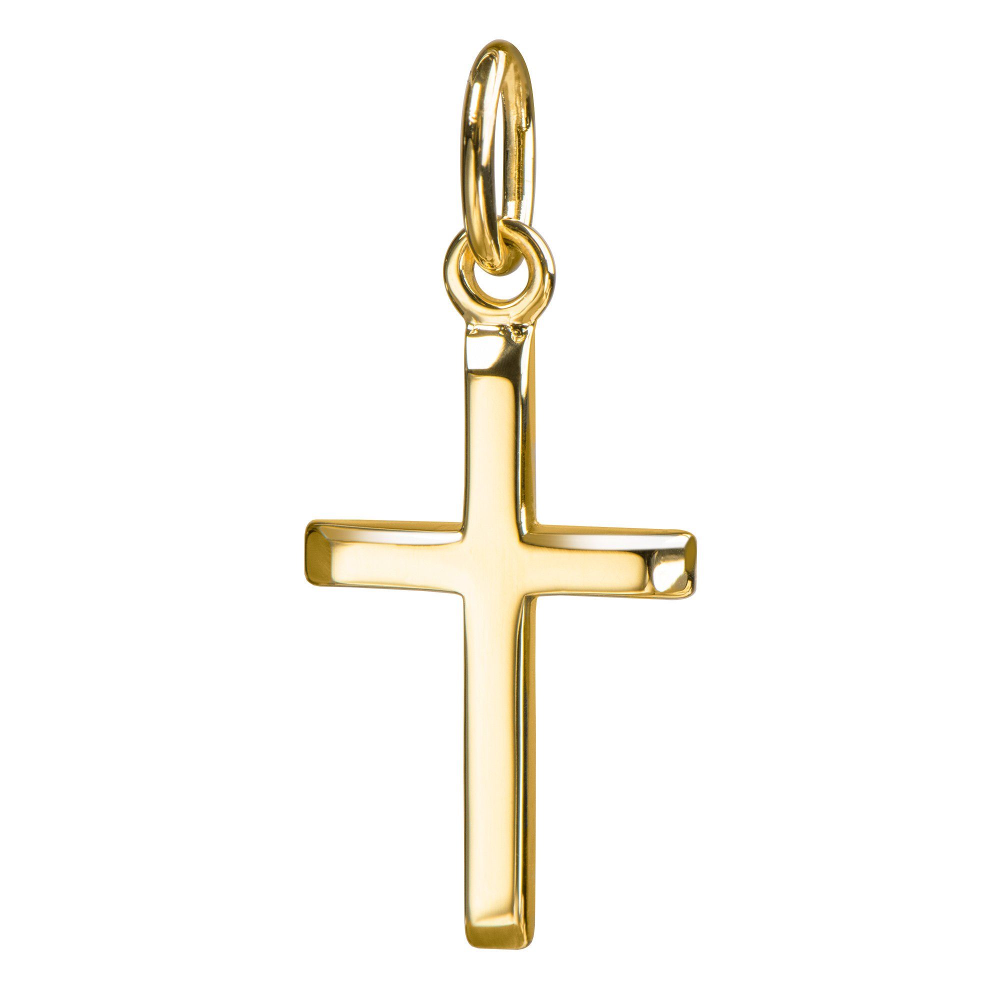 JEVELION Kreuzanhänger kleiner Kreuz Anhänger 585 Gold (Goldkreuz, für  Damen und Kinder), Goldenes Kreuz - Made in Germany
