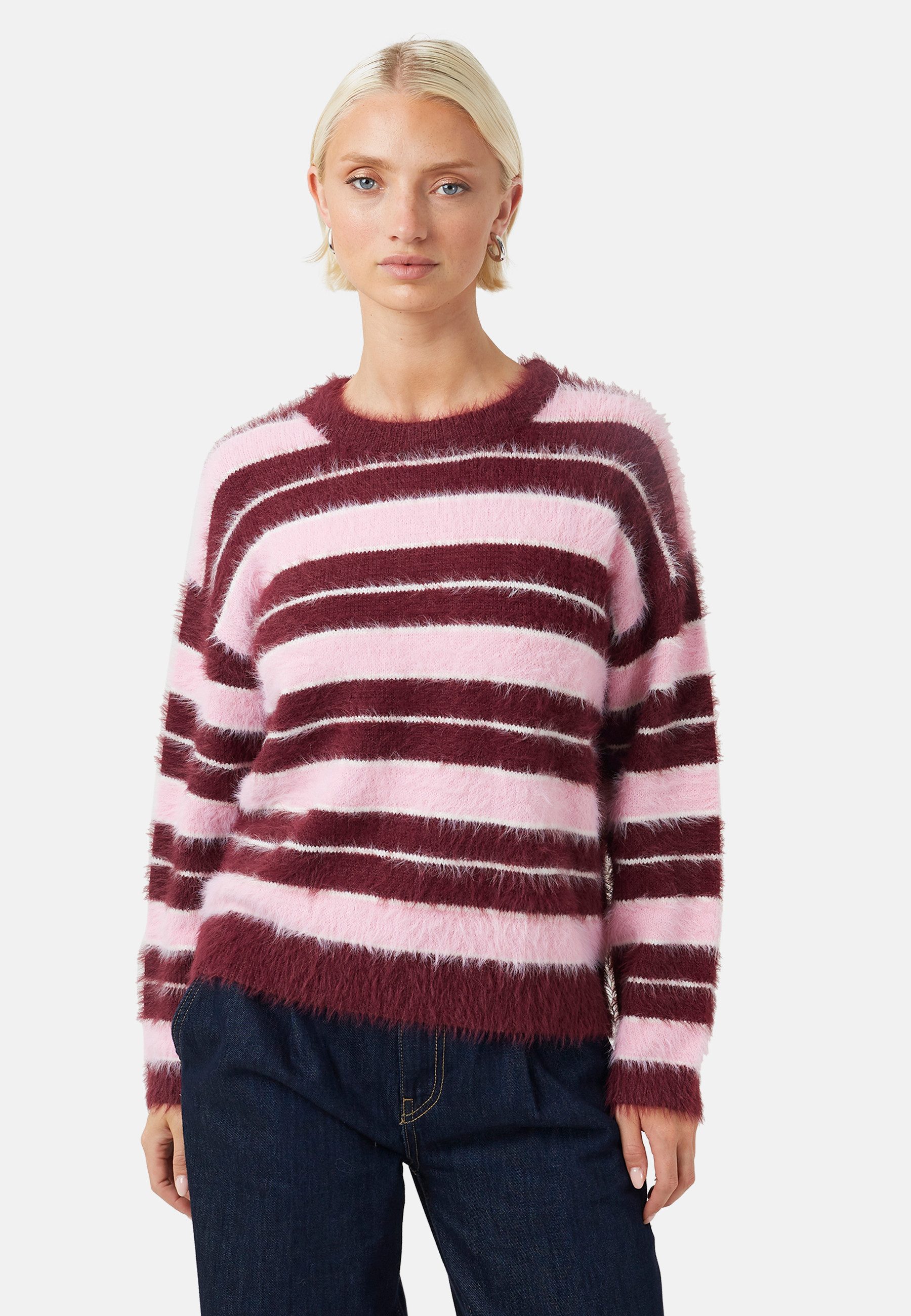 Brave Soul Strickpullover Flauschiger, gestreifter Oversize-Pullover für Damen