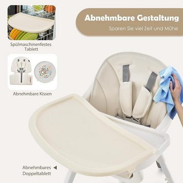 KOMFOTTEU Hochstuhl Baby, höhenverstellbar, mit Tisch & Sicherheitsgurt & abnehmbares Tablett