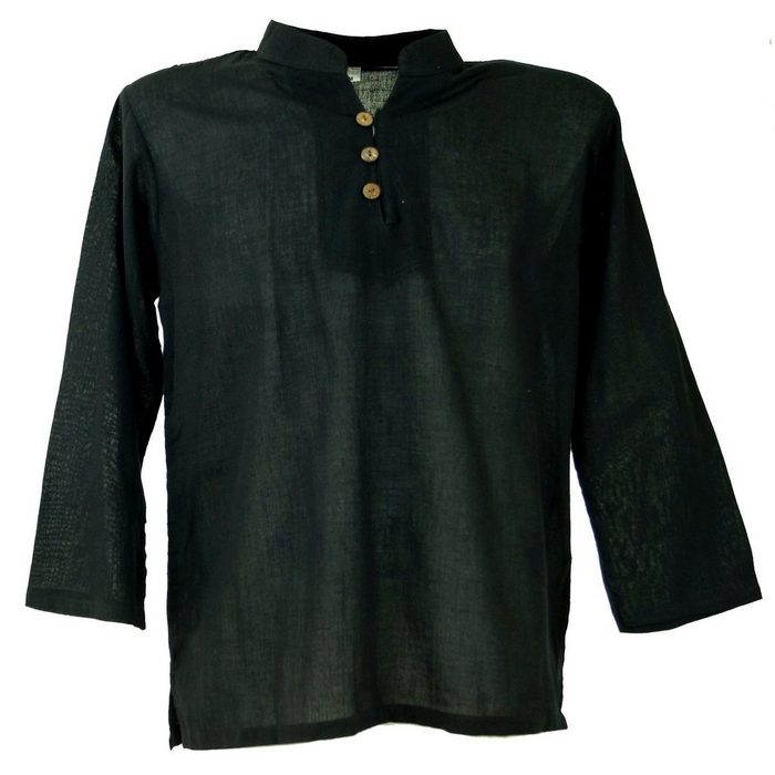Guru-Shop Hemd & Shirt Yoga Hemd Goa Hemd schwarz Ethno Style alternative Bekleidung