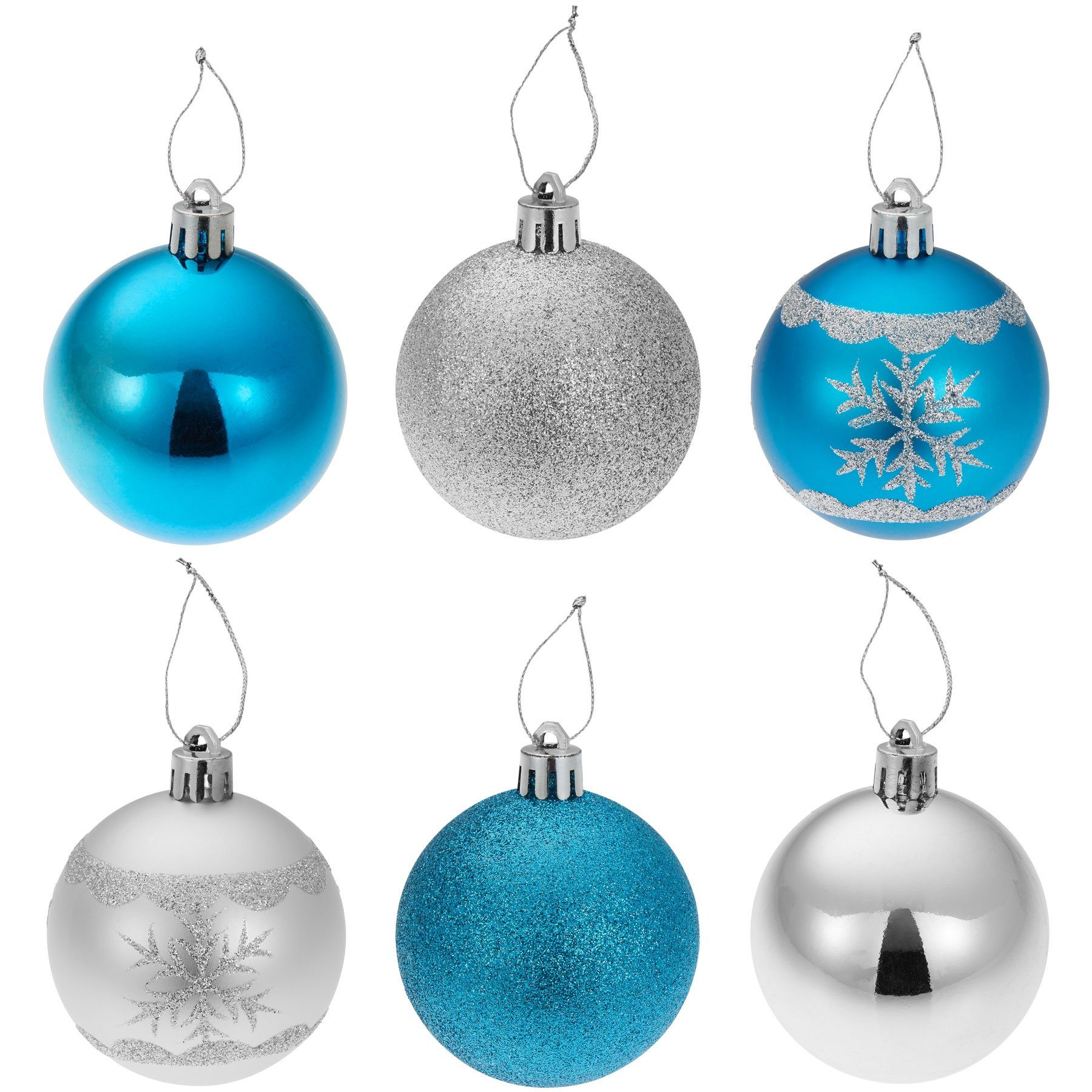 tectake Weihnachtsbaumkugel (1 Christbaumkugeln unzerbrechlich St) Silber/Blau 64 in