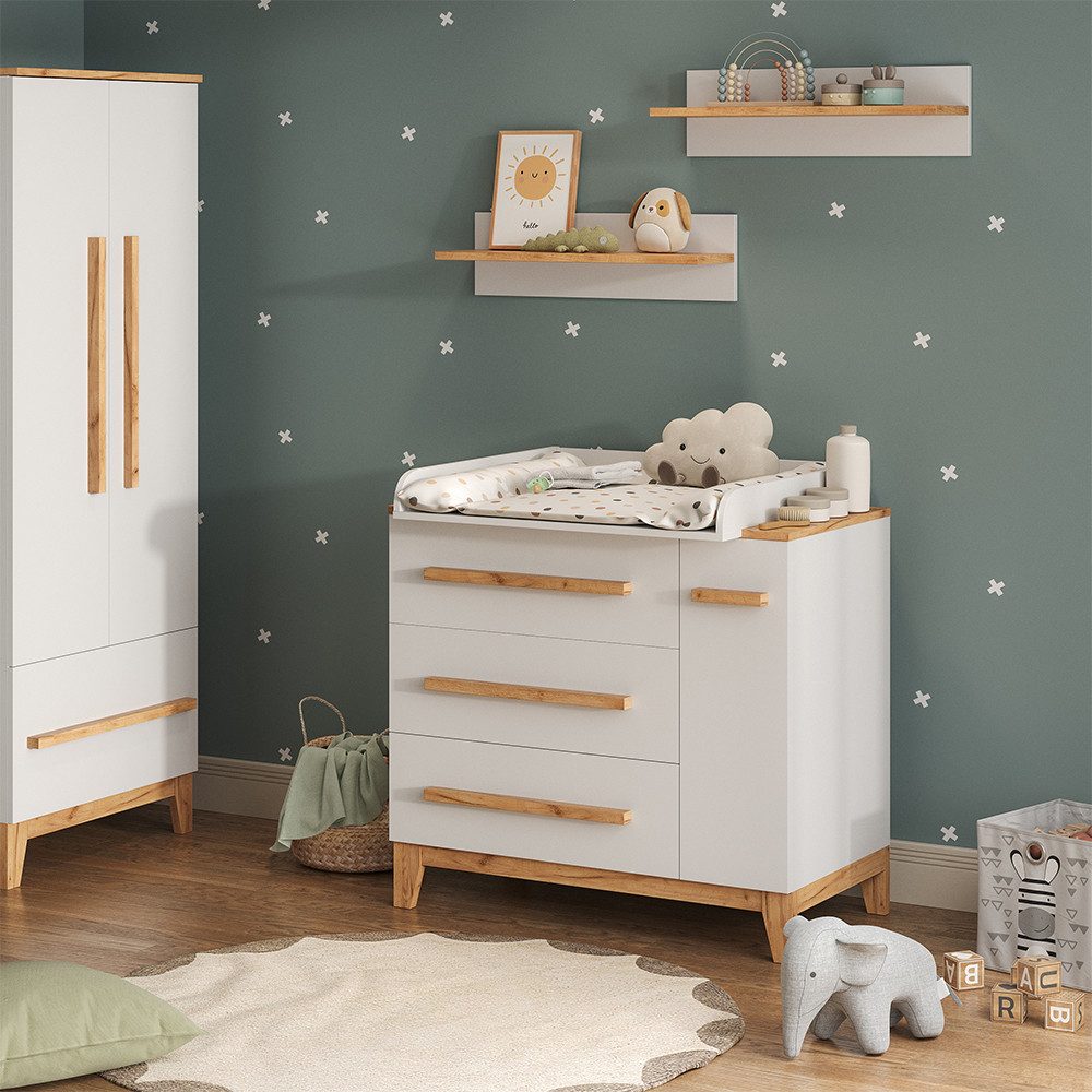 VitaliSpa® Wickelkommode Malia, Weiß/Artisan, 98 x 98 cm mit Schubladen