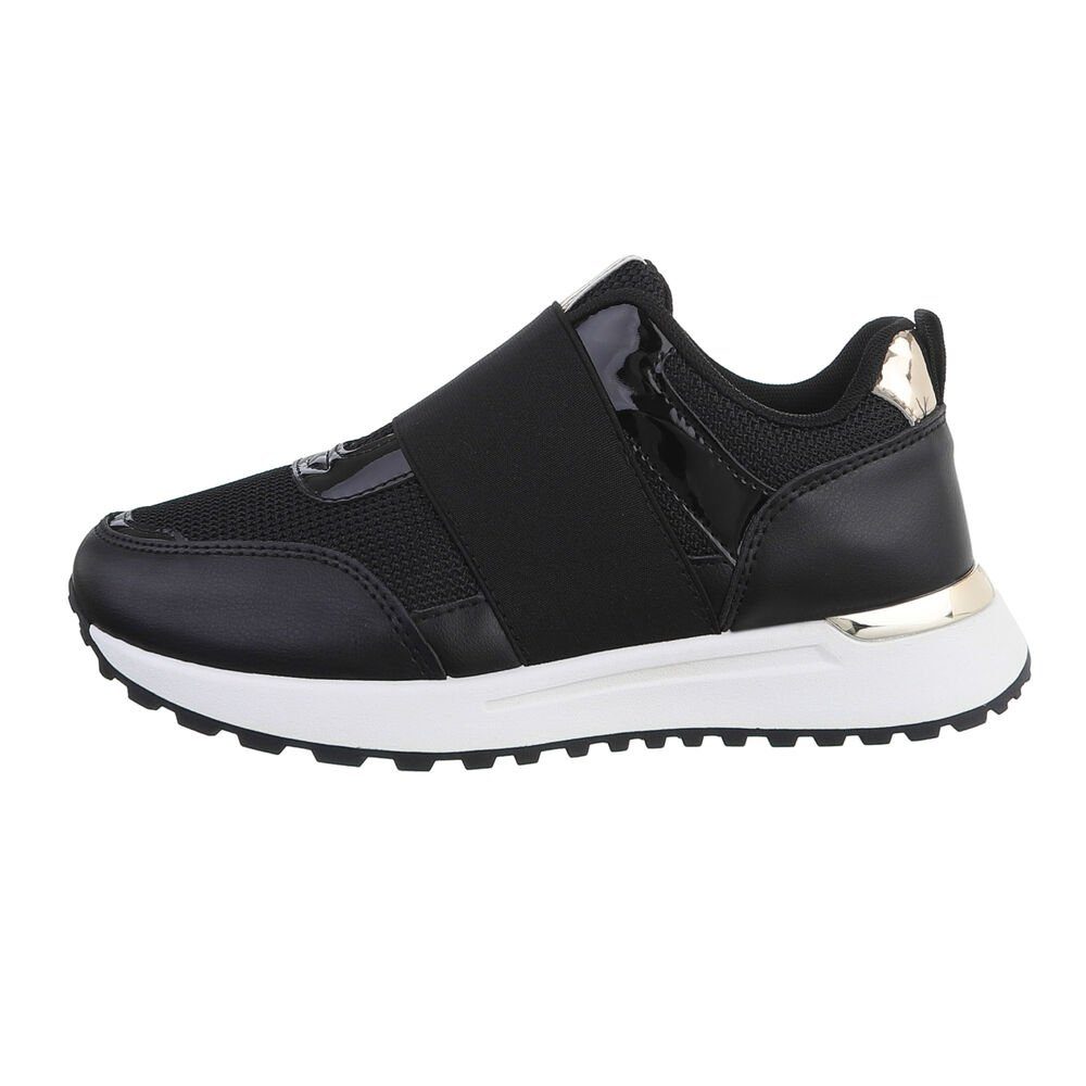 Ital-Design Damen Low-Top Freizeit Sneaker Flach Sneakers Low in Schwarz Schwarz, Weiß