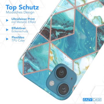 EAZY CASE Handyhülle IMD Motiv Cover für Apple iPhone 13 Mini 5,4 Zoll, Etui Silikonhülle Dünn Design Ultra Case kratzfest Marmor Blau Grün